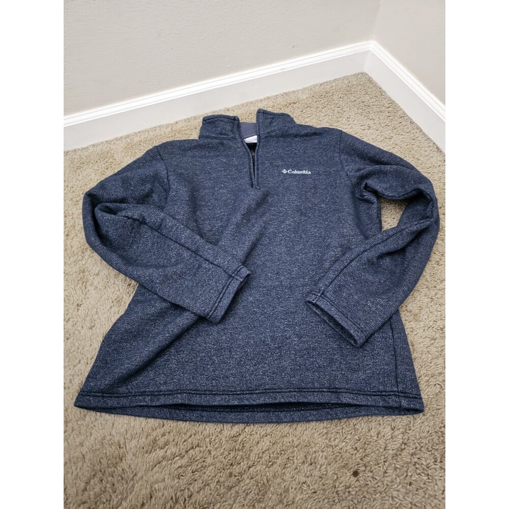 Columbia Mens M Navy Blue Heathered Sweater Fleece Quarter Zip Pullover Sweater